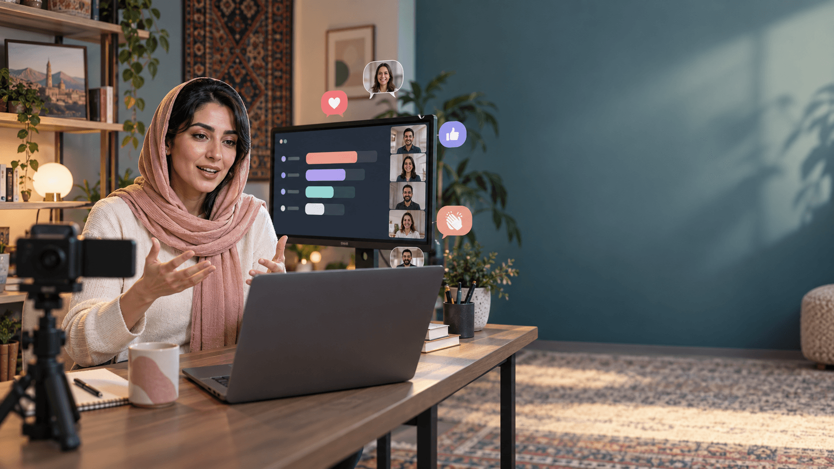 میزبان در حال ارائه تعاملی آنلاین با نمودار زنده
